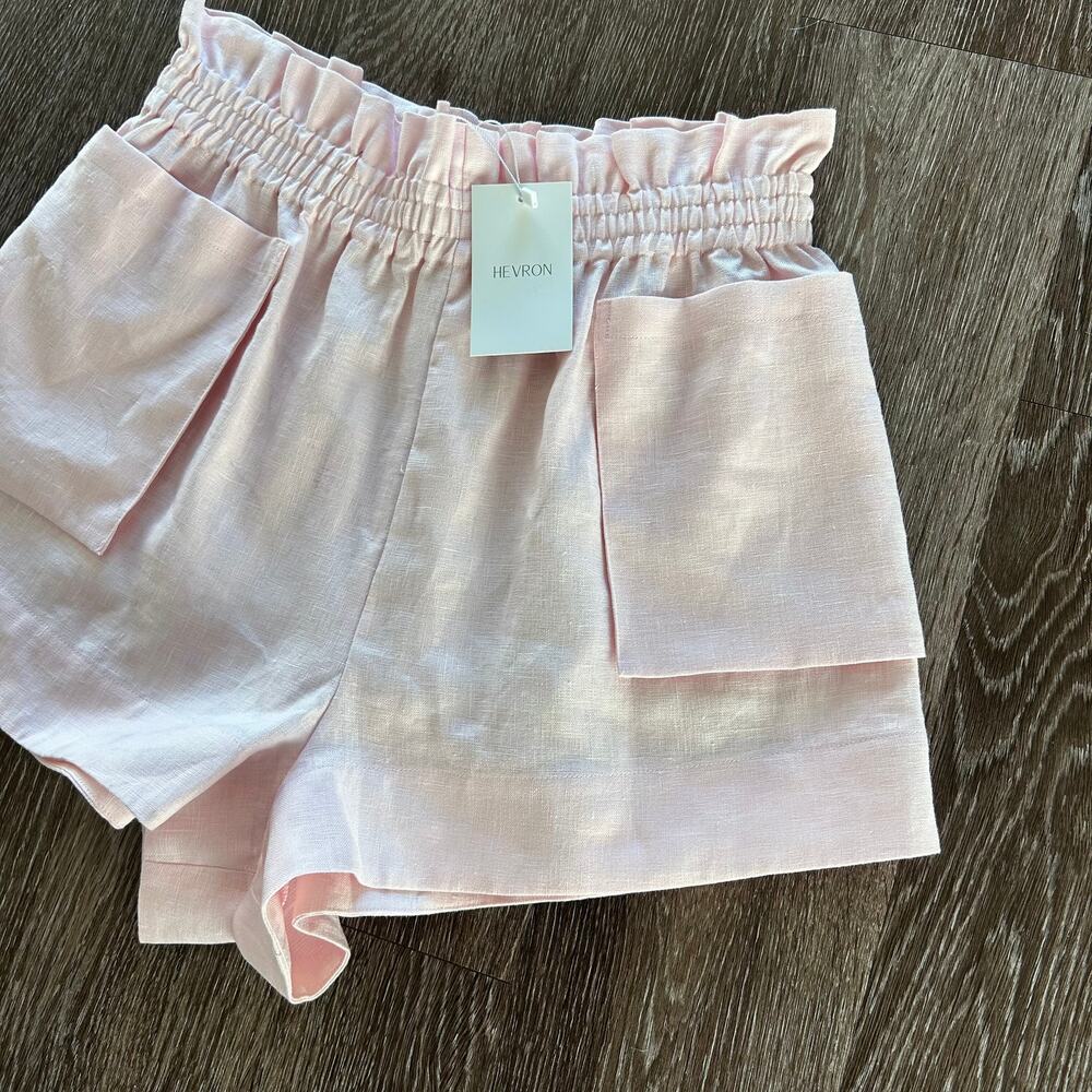 Hevron Mira Linen Shorts Rose Quartz Pink High Rise Pocket Sz M NWT - Picture 11 of 16